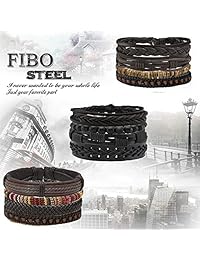 FIBO STEEL 12-17 Pcs Pulsera de Cuero para Hombre Mujer Brazalete Ajustable