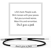 LIU JUN Don't Give A Fck Bracelet For Women, Adjustable Handmade Braided Stainless Steel Tube Engraved Self Worth Inspirational Bracelets Motivational Personalized Jewelry Gifts