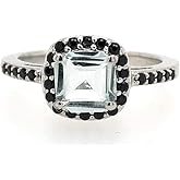 Natural 1ct Blue Aquamarine, Spinel 925 Solid Sterling Silver Engagement Ring Size 6, 7, 8, 9