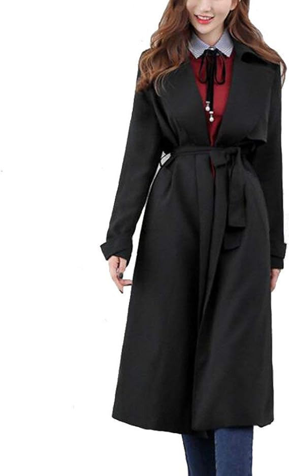 Eastery Women's Trench Coat Solid Sleeve Long Windbreaker Color Stylish Winter Unique with Belt
