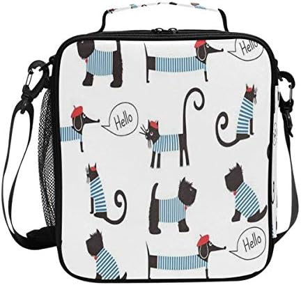 HU MOVR Parisian Dachshund Cat Scottish Lunch Bag Womens Insulated Lunch Tote Containers Zipper Square Lunch Box for Kids Men