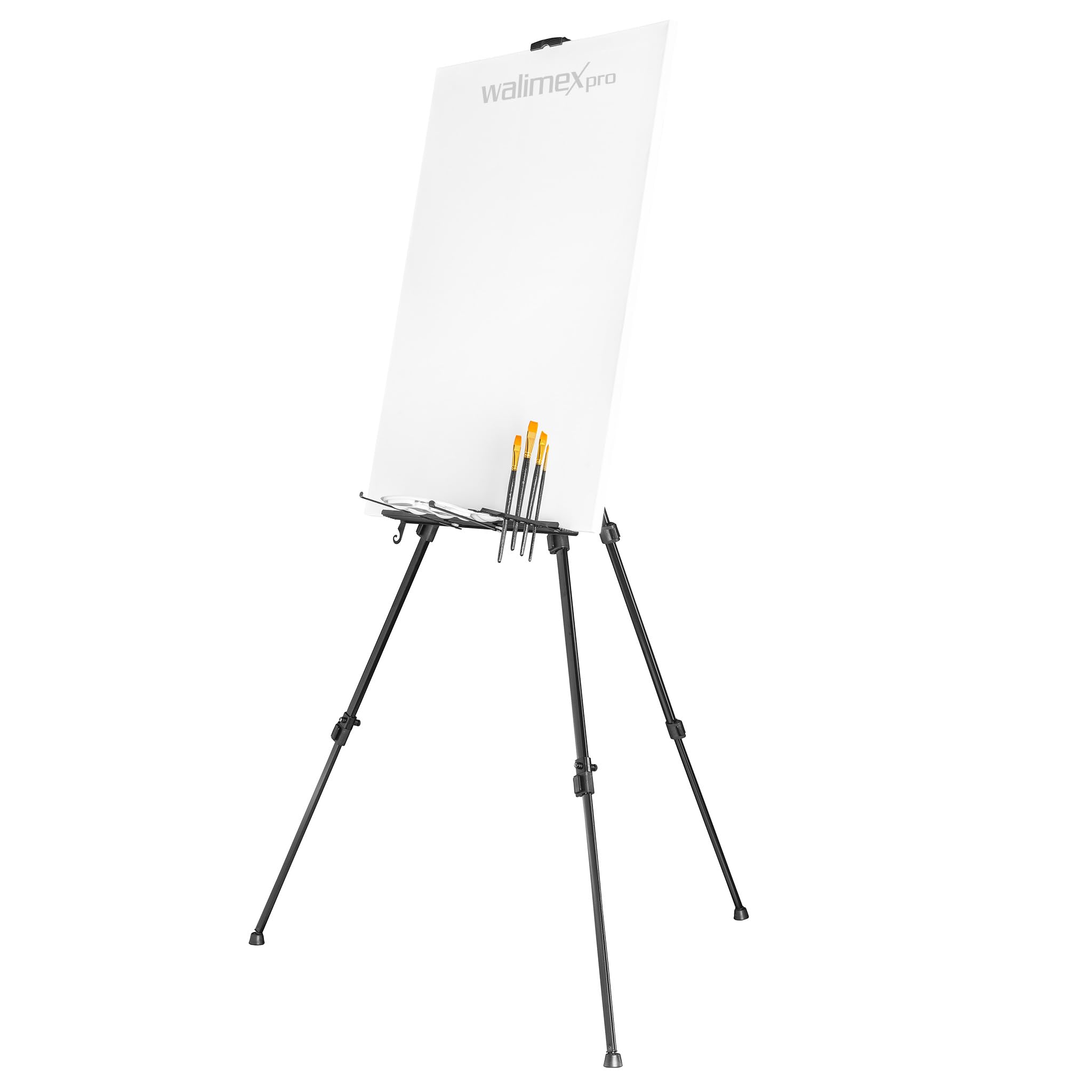 Walimex pro easel XXL 62-205cm, aluminum I ideal studio easel, table easel & field easel I for canvases up to HxD: 150x4cm, up to 6kg I shelf & holder for paints & brushes, with bag