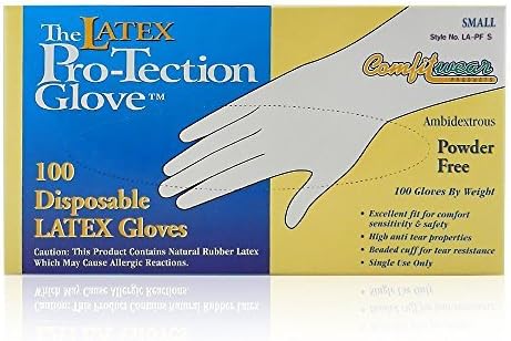 Comfitwear Disposable Latex Gloves, Powder Free, Small, Case of 10 Boxes