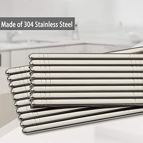 10-Pairs Stainless Steel Chopsticks, Metal Chopstick Set, Reusable, Dishwasher Safe Last for Years with Non-Slip Design