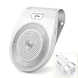 Bluetooth HandsFree for Cell Phone, Aigital Wireless Car Speakerphone for Handsfree Calling Motion AUTO Power ON Audio Receiver Sun Visor Speaker Music Player Adapter Built-in Microphone - White