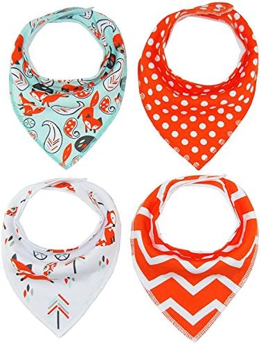 Baby Bandana Drool Bibs 4 Pack for Teething Newborns and Toddlers Unisex Drool Scarf Organic Cotton front and Waterproof Polyester Back Ultra Absorbent