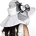 June's young Women Hats Summer Big Hat Wide Brim Top Flower(White/black)