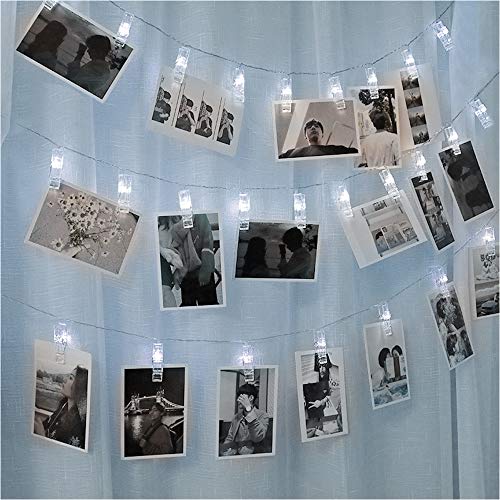 GHodec Photo Clip String Lights, Battery Powered 20 LEDs Fairy String Lights with 10-Clip for Hanging Pictures/Cards/Artwork/Photos/Memos/Party/Decor (Cold White)