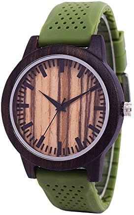 Men's Wooden Watches Handmade Lightweight Wood Watch with Green Silicon Strap Japan Quartz Movement Casual Watches