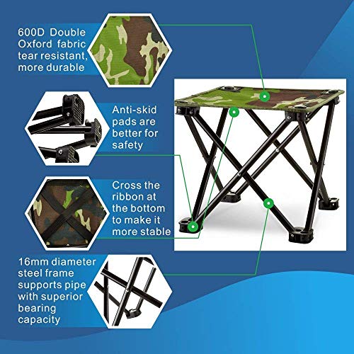 Folding Camping Stool, Mini Folding Stool Portable, Mini Portable Chair for Beach, Picnic Party, Camping, Barbecue, Fishing, Hiking, 600D Oxford Cloth with Portable Bag,12"x12"x11.5"(Green Camouflage)