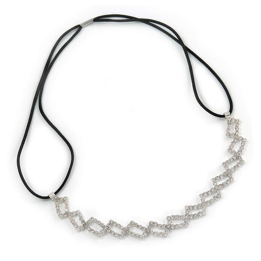 Wedding/Bridal Clear Crystal Square Motif Elastic Hair Band/Elastic Band/Headband - 50cm L (not stretched)