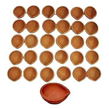 ARHAM Traditional Diyas Handmade Clay, Mitti Diyas for Navratri Diwali Puja Gifts Decoration1 Big Diya (31pcs)