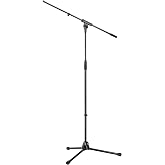 K&amp;M Konig &amp; Meyer 21060.500.55 Tripod Microphone Stand With Boom Arm | Easy Clutch Height Adjustment | Folding Leg Design | Zinc Die-Cast Base | Pro Grade for all Musicians | German Made | Black