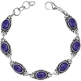 Zoovilane Gemstone Bracelet, Handmade Bracelet for Women, Silver Overlay Oval Gemstone bezel Silver Adjustable Bracelet, Gift