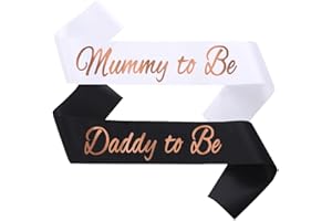 GDTO8820 2pcs Mummy, To Be & Daddy To Be Baby Shower Sash Black and white, mommy, to be Baby Shower Party Gifts for New Mom Dad Gender Reveal Supplies Decorations Favors, Gold rose foil letters