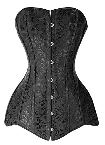 Camellias Women s Long Line Corset Steel Boned Overbust Long Torso Waist Training Corset, SZ1939-Black-XL