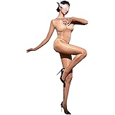 RUIBAVYA Bodystocking for Women Long Sleeves Sheer Catsuit Round Neck Full Body Stockings Ultra-Thin Oil Shiny Stockings