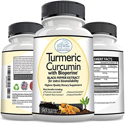 Potent Turmeric Curcumin Veggie Capsules with Bioperine Black Pepper Extract and 95% Curcuminoids for Joint Pain Relief, Protection From Cell Damage, Improved Brain Function, Younger Looking Skin