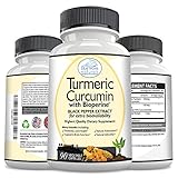 Turmeric Curcumin Veggie Capsules with Bioperine and 95% Curcuminoids for Joint Pain Relief, Protection From Cell Damage, Improved Brain Function and Heart Health and Younger Looking Skin