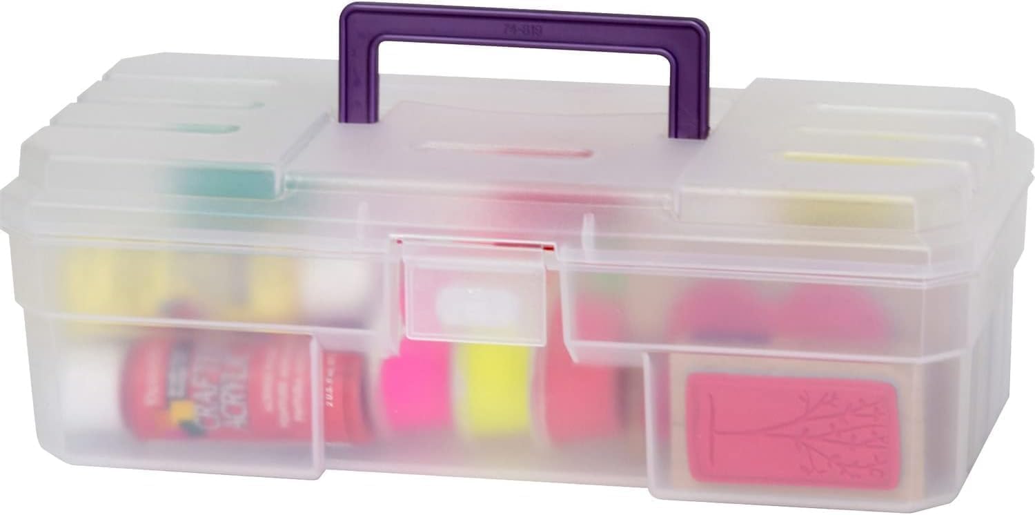 Photo 1 of Akro-Mils 12-Inch ProBox Plastic Art Supply, Hobby or Craft Storage Toolbox, Model 09912CLPUR, (12-Inch x 5-1/2-Inch x 4-Inch), Clear