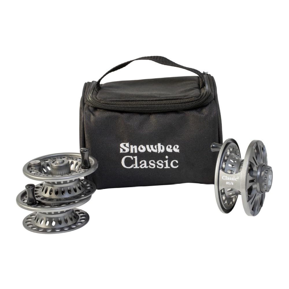 Snowbee Classic 2 Fly Reel Kit – #5/6 Large Arbor Fibreglass‑Reinforced Nylon Fly Fishing Reel with Two Spare Spools and Protective Case – Gunmetal Grey