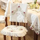 Damask rose camellia embroidered cream floral chair back cover and cushion cover