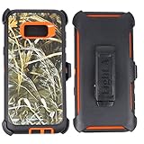 Samsung Galaxy S8+ Case-Heavy Duty Full Body Protective Rugged Holster w/ Belt Clip,Shock Resistant Case Cover for Galaxy S8 Plus (Orange-Grass-Camo)