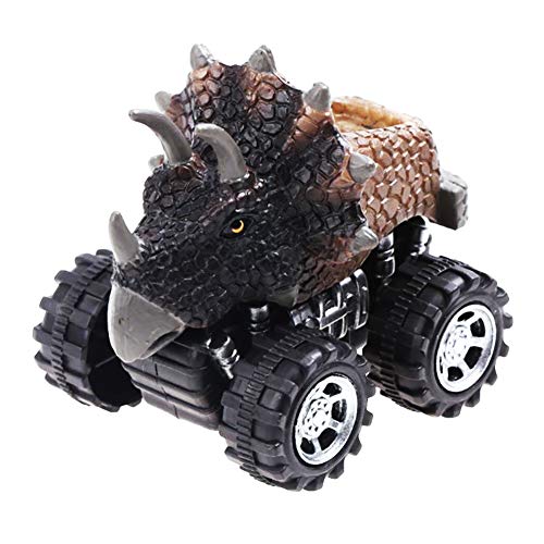 izasky Dinosaur Cars Toys Plastic Spring Pull Back Dino Car Model Vehicle Wind-Up Educational Gifts for Boys Girls (02 Triceratops)