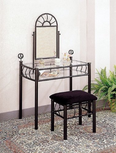 Sunburst Design BLACK VANITY SET - Table, Mirror and Bench