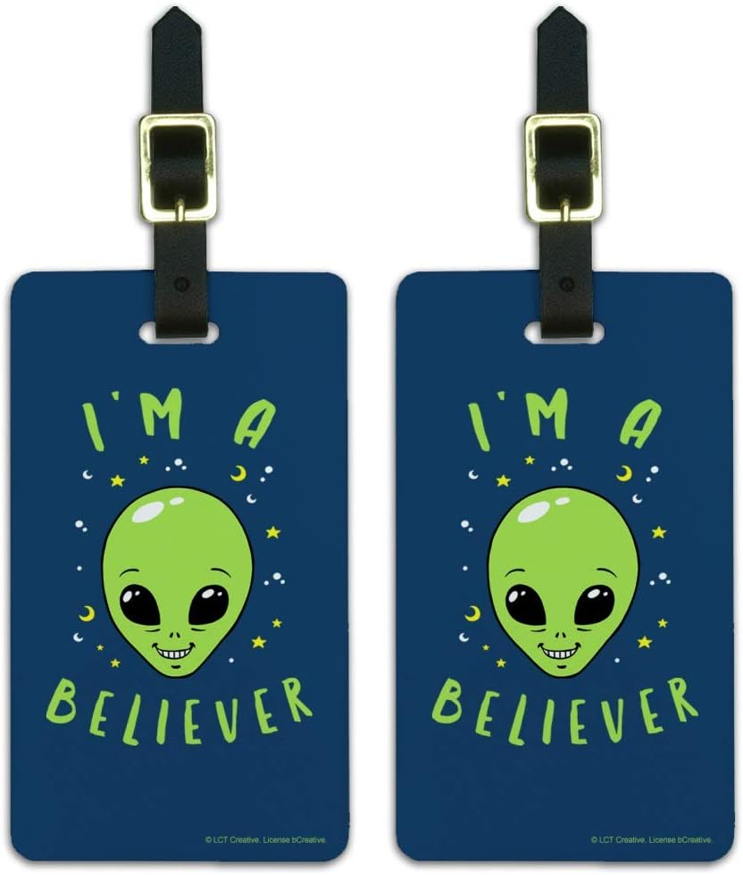 Amazon Com I M A Believer Alien Funny Humor Luggage Id Tags Carry On Cards Set Of 2 Luggage Tags amazon com