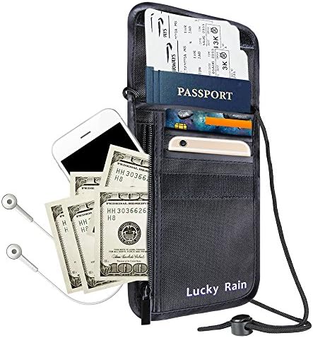 Lucky Rain Travel Passport Wallet Holder with RFID Safe Blocking Hidden Security Neck Waterproof Passports Cell Phone Pouch Bags