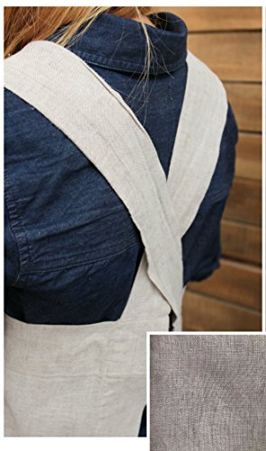 Gray 100% linen cross over pinafore, US M Size