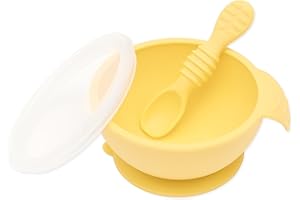 Bumkins Baby Bowl, Silicone Feeding Set with Suction for Baby and Toddler, Includes Spoon and Lid, First Feeding Set, Training Essentials for Baby Led Weaning for Babies 4 Months Up, Pineapple