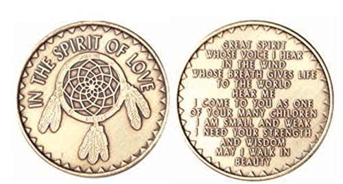 Native American In The Spirit Of Love Bulk Lot of 25 Medallions Dream Catcher Chips Bronze Great Spirit Prayer