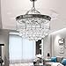 COLORLED Ceiling Flush Mounted Light Kit Crystal Silver Drawing Retractable 42-Inch Ceiling Fan for Living Room Bedroom Restaurant Three Color Changing Fan Chandelier Lighting