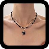 Xduargs Boho Layered Tourmaline Bead Choker Black Beaded Necklace Vintage Butterfly Pendant Necklace Black Tourmaline Ball Chain Collar Jewelry for Women