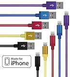 Lightning Cable for iPhone 5 Pack (3.3 Feet) in Black, Purple, Blue, Yellow and Red - Cable w/ Lightning Connector - Lightning to USB cable / Cord for iPhone Compatible with iPhone 6 & 5