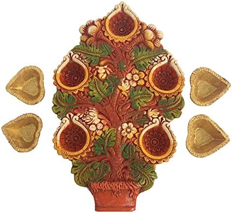 Craft Art India Handmade Earthen Clay / Terracotta Decorative Dipawali / Diwali Diya / Tealight / Oil Lamps for Pooja / Puja