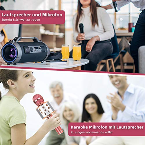 MAEXUS Karaoke Mikrofon Kinder, Bluetooth Karaoke Mikrofon mit Lautsprecher Drahtloses Bluetooth Mikrofon für Kinder Karaoke Mikrofon für iPhone/Android/iPad/PC/U-Disk/TF-Karte, Rose Gold