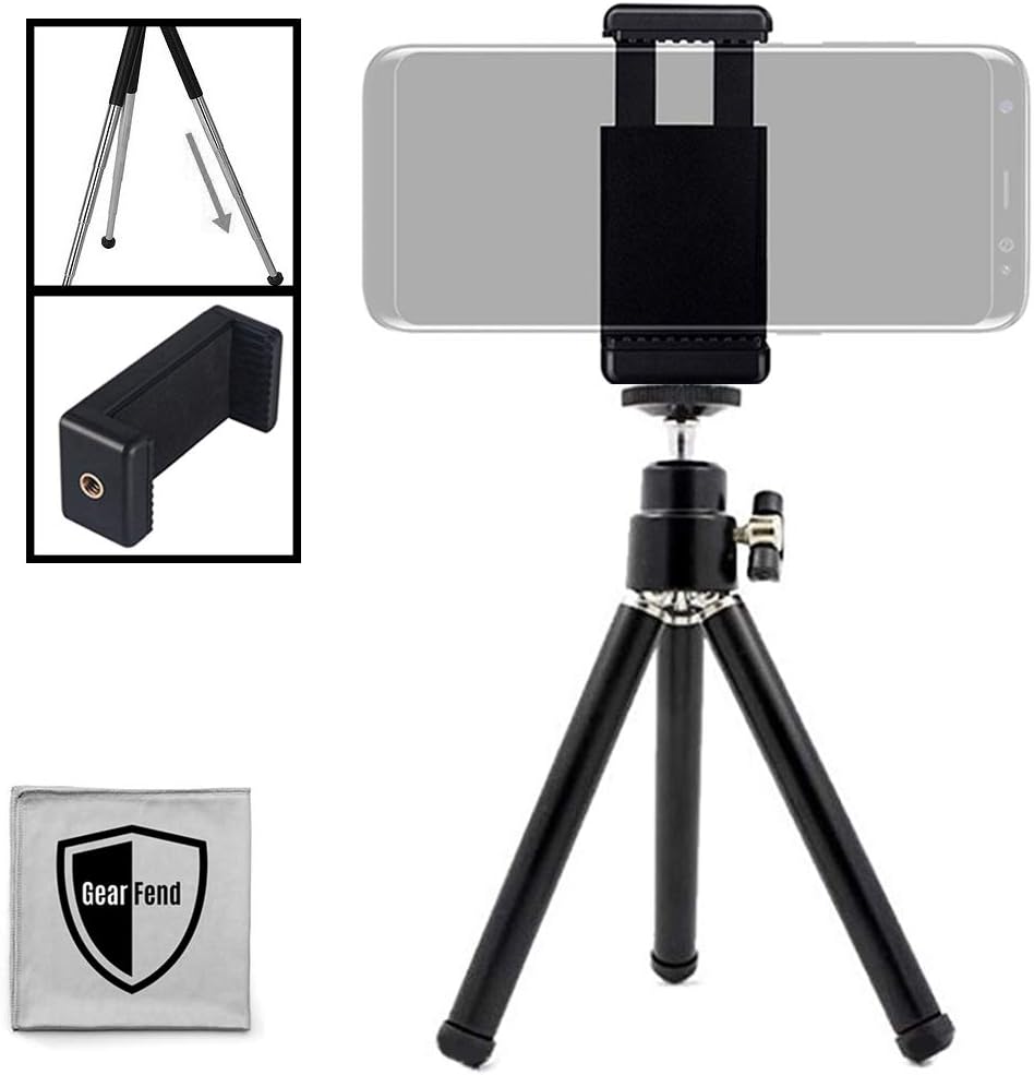 GearFend Lightweight Mini 5.5" Tripod with Extendable Legs for Logitech Webcam C920 C922, and Small Cameras, with Universal Smartphone Mount Plus Microfiber Cloth