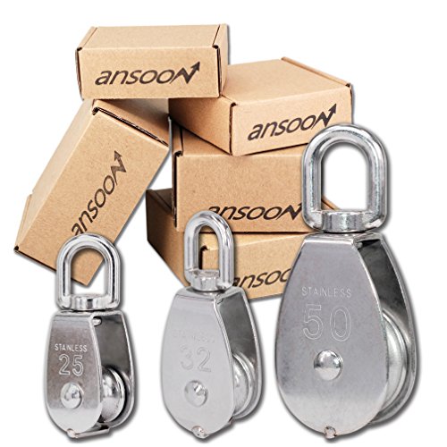 2Pcs - Ansoon 32MM Single Pulley Block 304 Stainless Steel Tackle Pulley Wear-Resistance Pulley Roller Smooth Wire Rope Cable Loading - Thumbnail 6