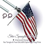 Flag Pole - 6 Foot Silver Brushed Aluminum No Tangle Spinning Flagpole with Silver Globe Built Tough and Beautiful to Fly Grommeted or Sleeve Flags Proudly in Residential House or Commercial Settings