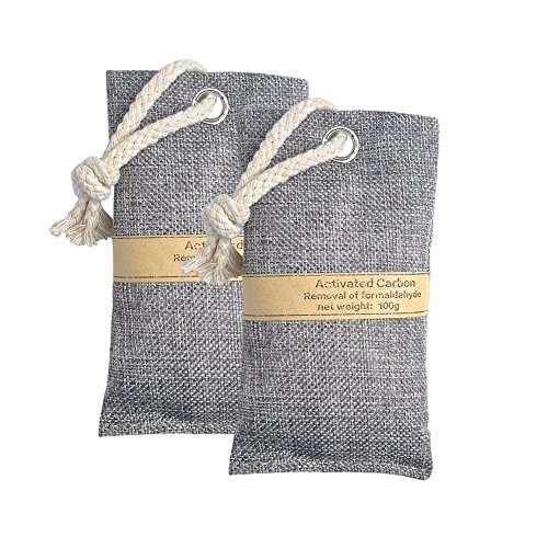 Natural Air Purifying Bags,INHDBOX 100g Coconut Shell Mini Activated Carbon Absorbent Charcoal Bags with Hanging Rope,Shoe Deodorizer and Odor Eliminator-More Effective Than Bamboo Charcoal (2)