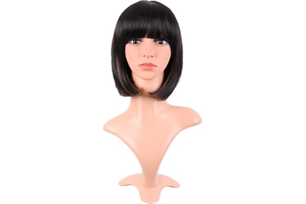 MapofBeauty 12 Inch Straight Synthetic Flat Bangs Wig,Black Mixed Brown | 30 cm,Fashion,Lady,Short