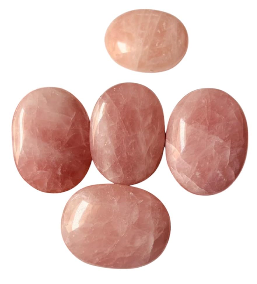 3Pcs Set Rose Quartz Palm Stone Crystal - Pink Rose Quartz Palmstone Natural Chakra Therapy Polished Healing Crystal Oval Pocket Worry Stone Gemstone for Anxiety Stress Relief