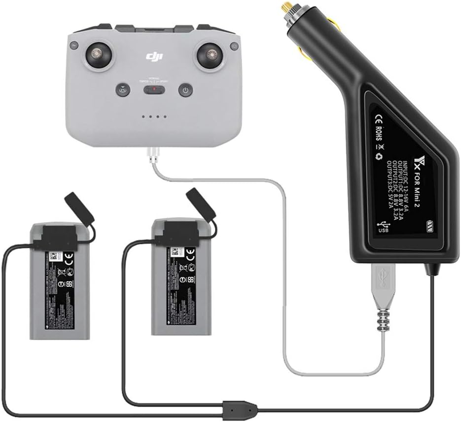 Mavic Mini 2 Multiple Rapid Battery Car Charger, 3 in 1 Drone Battery and Remote Controller for Mini 2