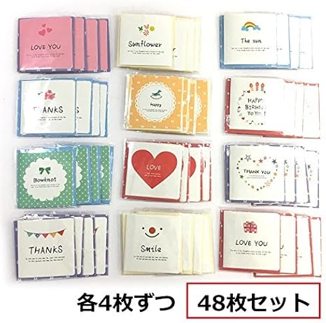 Amazon Angelicate ミニ メッセージカード 多目的 誕生日 カード グリーティングカード 手紙 封筒 付 スマイル 12種 48枚セット グリーティングカード 文房具 オフィス用品