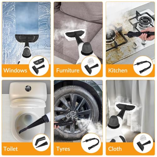 Handheld Pressurized Steam Cleaner, Portable Steamer for Cleaning, Steam Cleaner for Home Use, Steamer for Cleaning Car, Furniture, Floor, Upholstery, Grout and Tile, Deep Gray