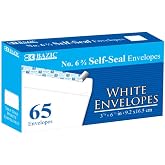 BAZIC Products #6 3/4 Self-Seal White Envelopes, 65 Ct | #6 3/4 self-seal white mailing envelopes, 3 5/8 x 6 1/2 in, Peel-and-seal strip for checks, Invoices, Everyday