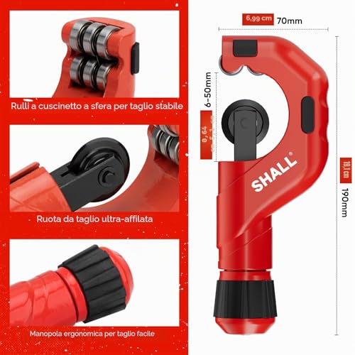 SHALL 4PC Tubing Cutter Set，Heavy-Duty Pipe Cutter Ø 6-50mm, mini Cutter Ø 3-22mm, with 2 deburring Tools, Suitable for PVC/Aluminum/Copper